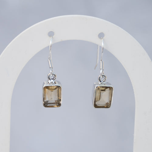 Sterling Silver Rectangular Citrine Drop Earrings – 30mm