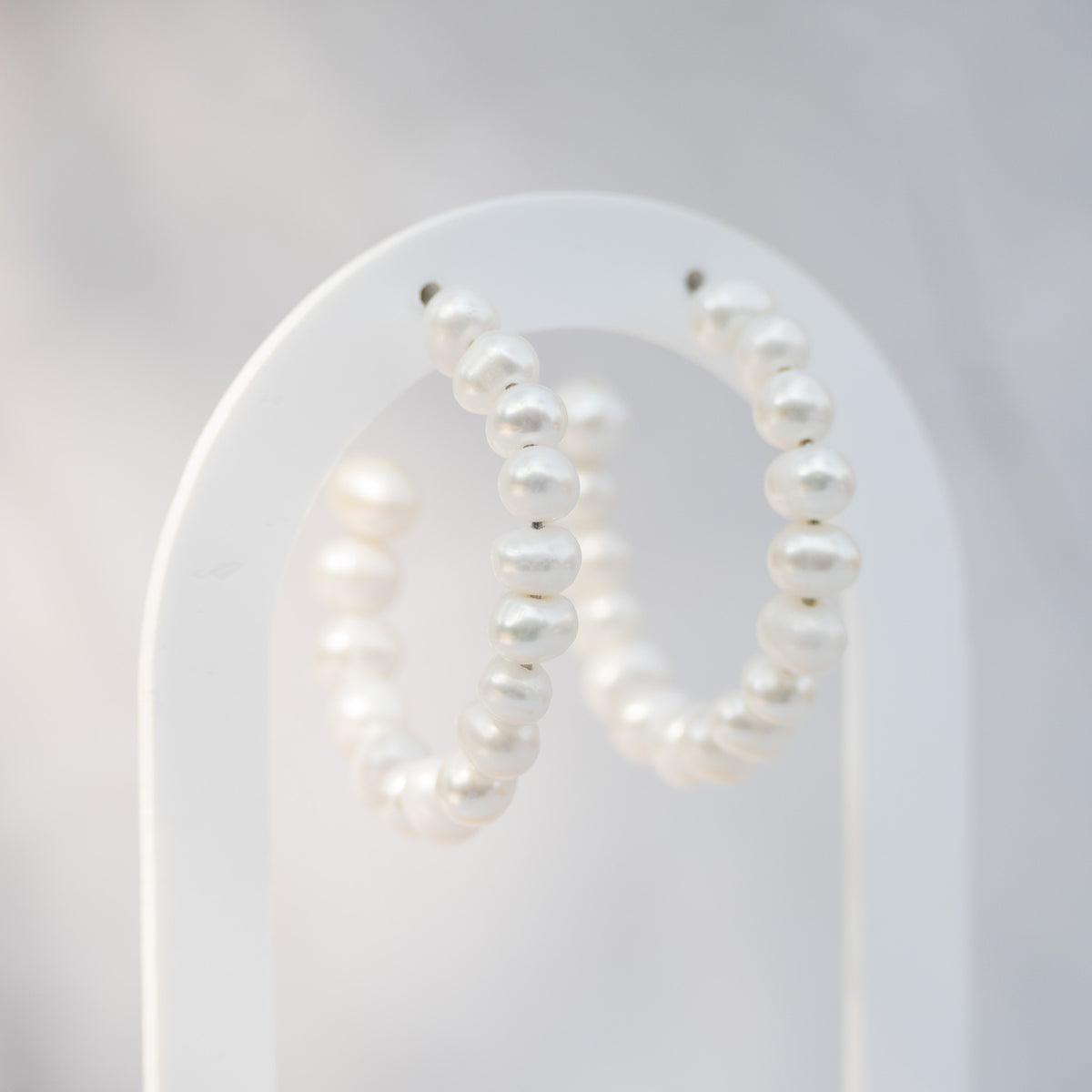 Sterling Silver Freshwater Pearl Hoop Earrings – 40mm
