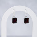 Sterling Silver Rectangular Garnet Drop Earrings – 27mm - Terciany 