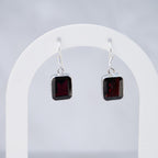 Sterling Silver Rectangular Garnet Drop Earrings – 27mm - Terciany 