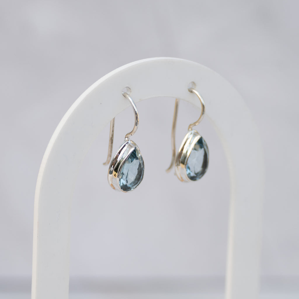 Sterling Silver Teardrop Blue Topaz Drop Earrings – 25mm