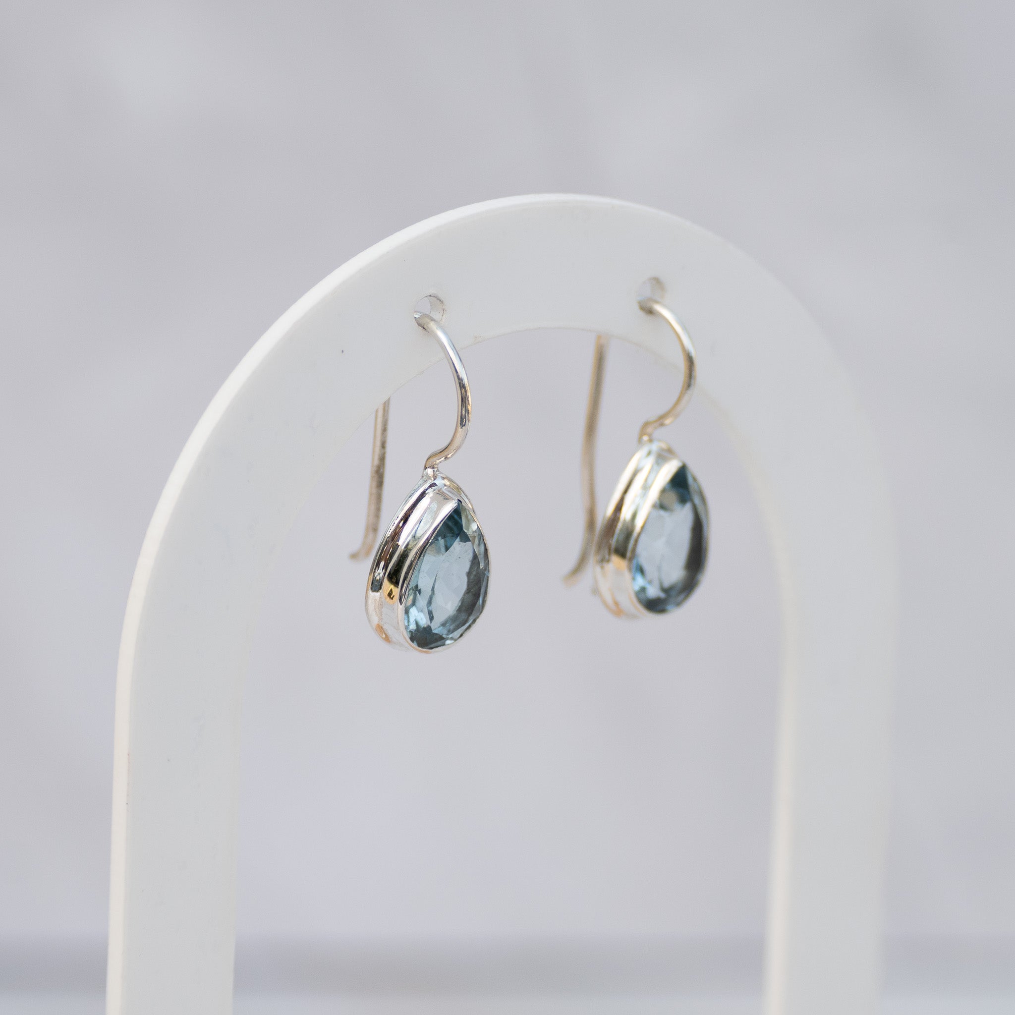Sterling Silver Teardrop Blue Topaz Drop Earrings – 25mm