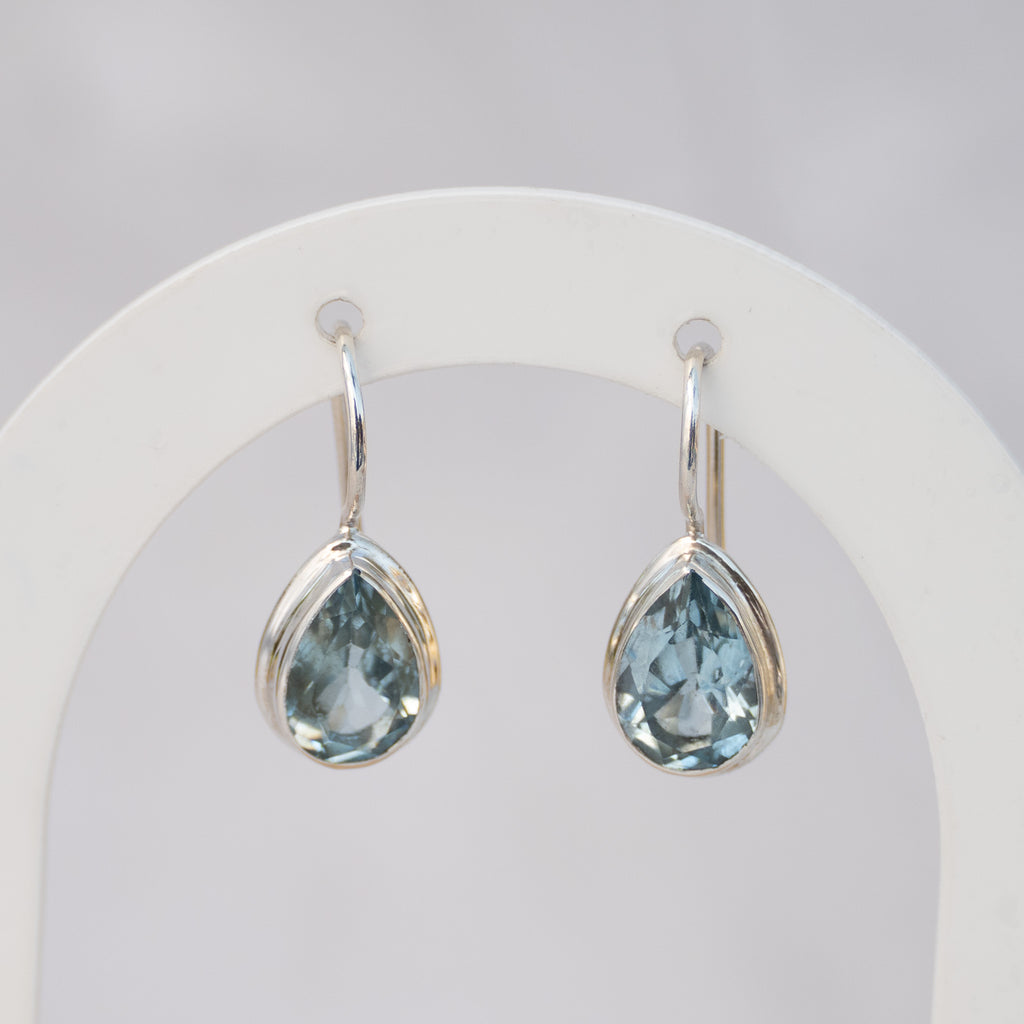 Sterling Silver Teardrop Blue Topaz Drop Earrings – 25mm