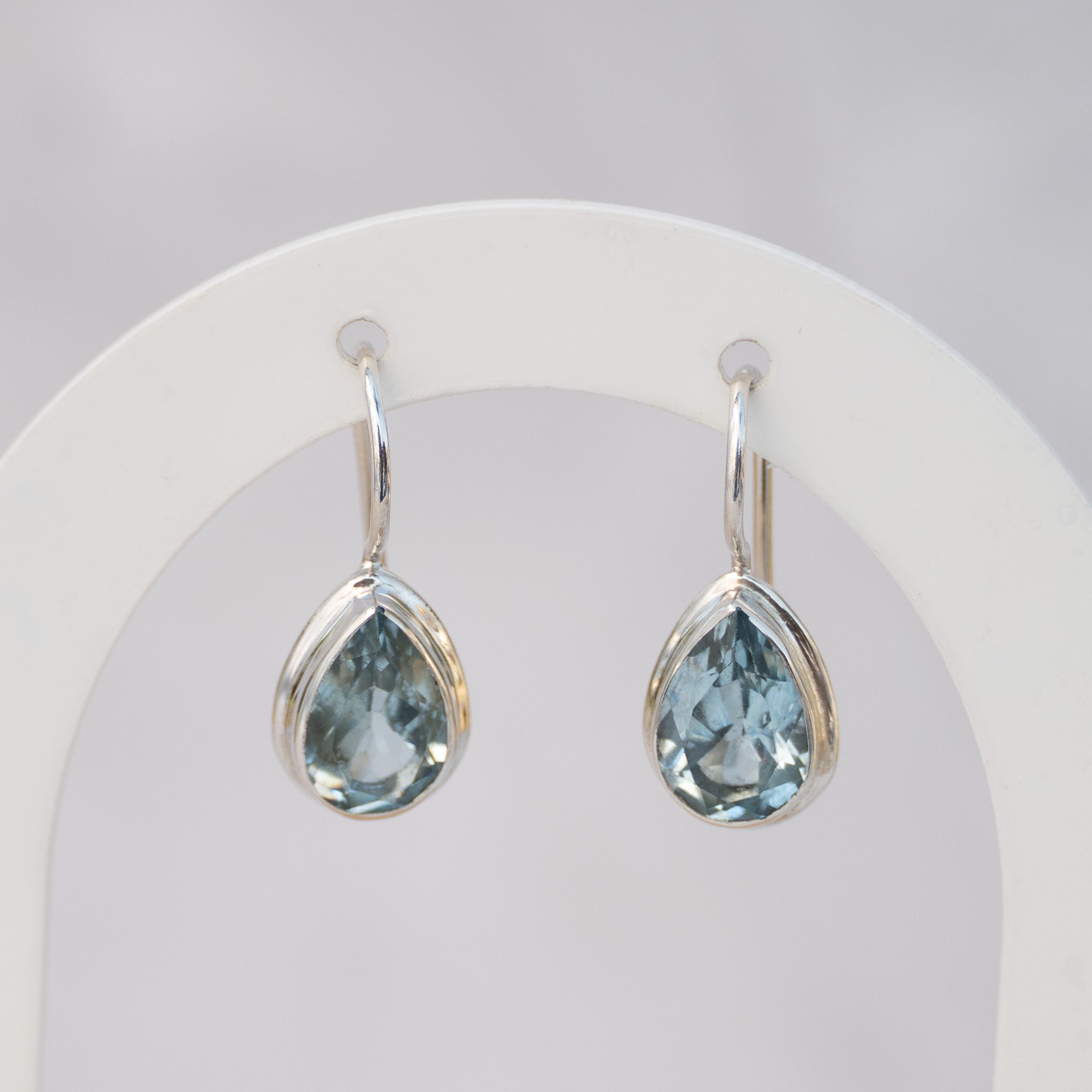 Sterling Silver Teardrop Blue Topaz Drop Earrings – 25mm