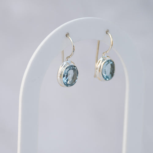 Sterling Silver Oval Blue Topaz Drop Earrings – 23mm