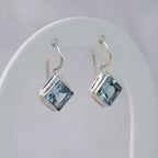 Sterling Silver Square Blue Topaz Drop Earrings – 25mm - Terciany 