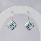 Sterling Silver Square Blue Topaz Drop Earrings – 25mm - Terciany 
