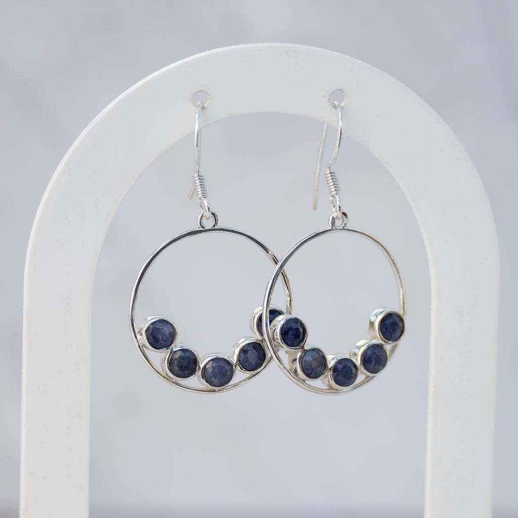 Sterling Silver Sapphire Circle Drop Earrings – 40mm