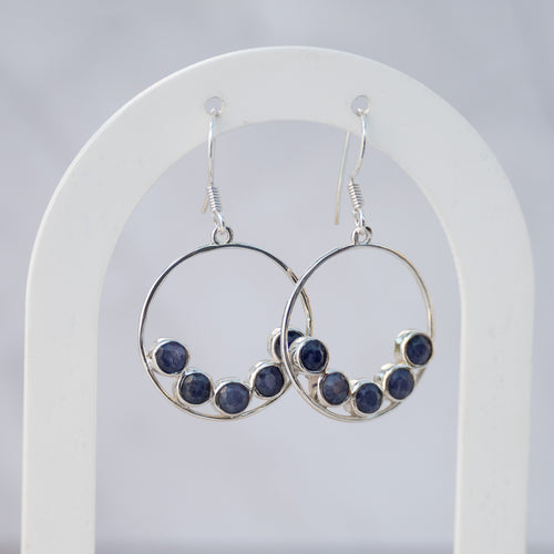Sterling Silver Sapphire Circle Drop Earrings – 40mm