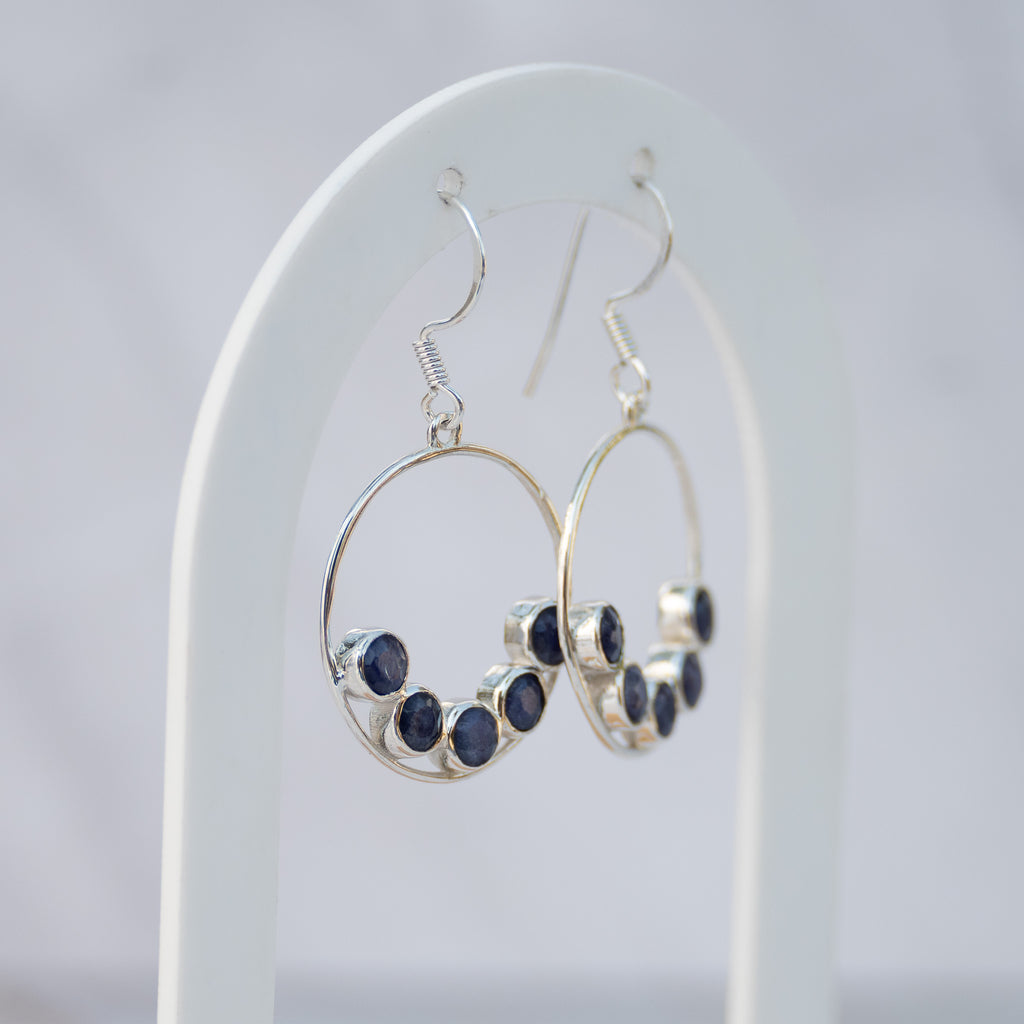Sterling Silver Sapphire Circle Drop Earrings – 40mm