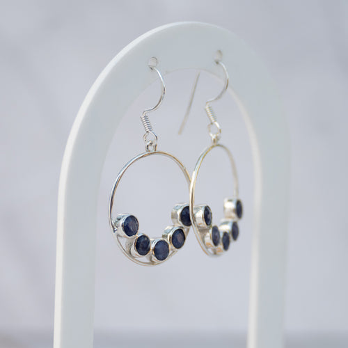 Sterling Silver Sapphire Circle Drop Earrings – 40mm