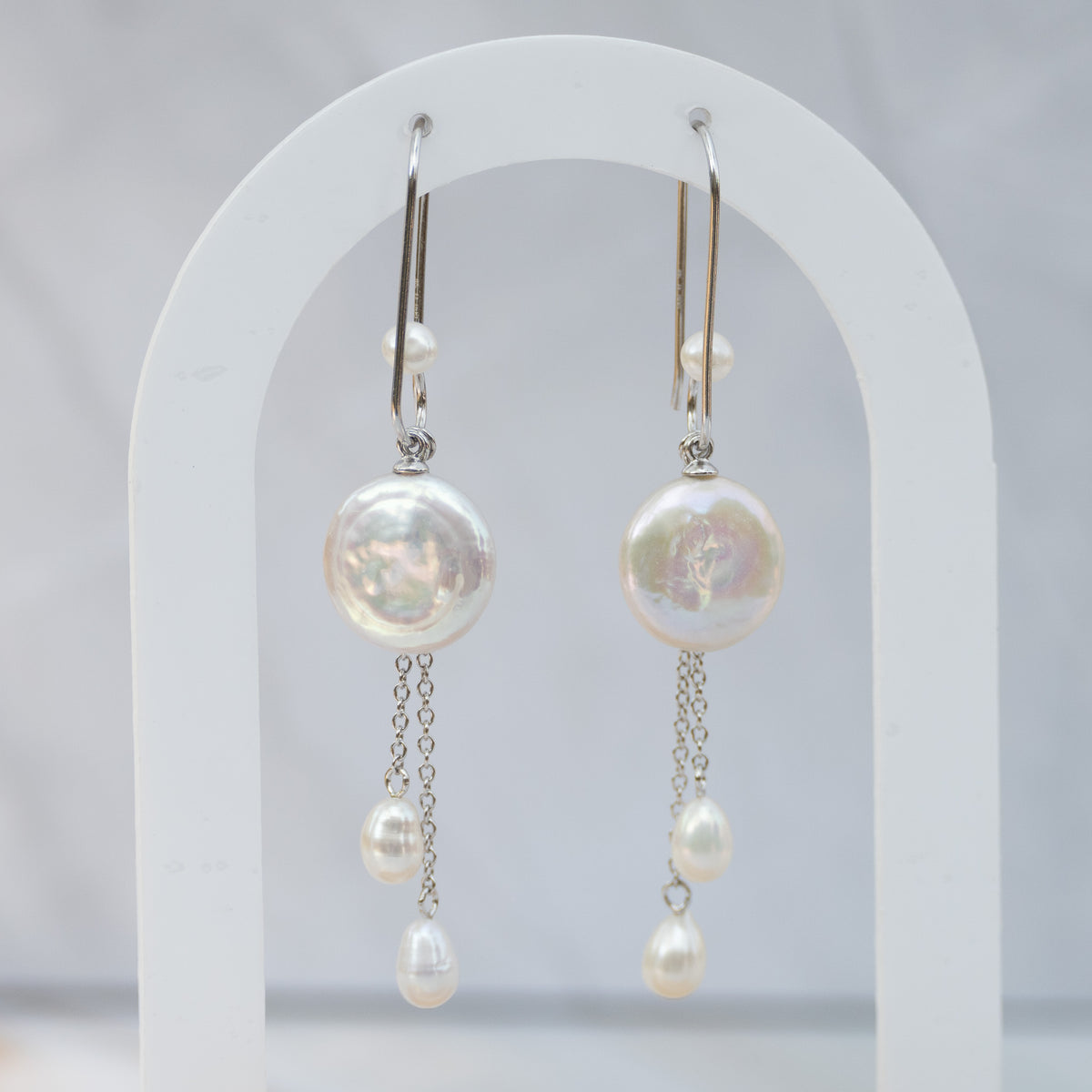 Sterling Silver Freshwater & Coin Pearl Drop Earrings – 70mm