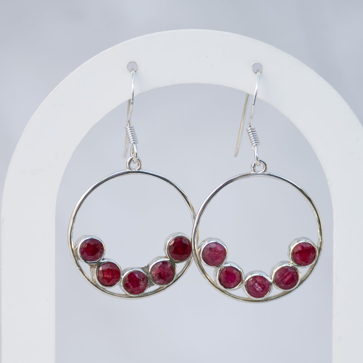 Sterling Silver Ruby Circle Drop Earrings – 40mm