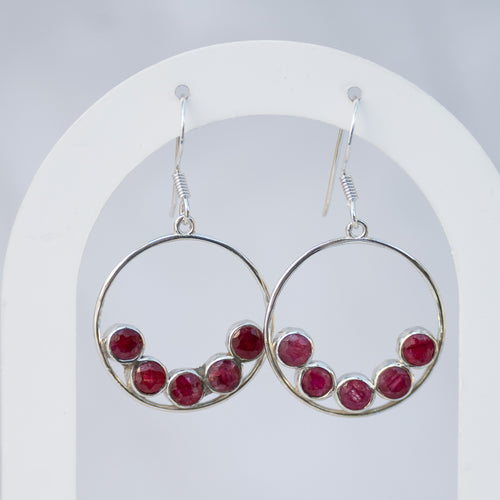 Sterling Silver Ruby Circle Drop Earrings – 40mm