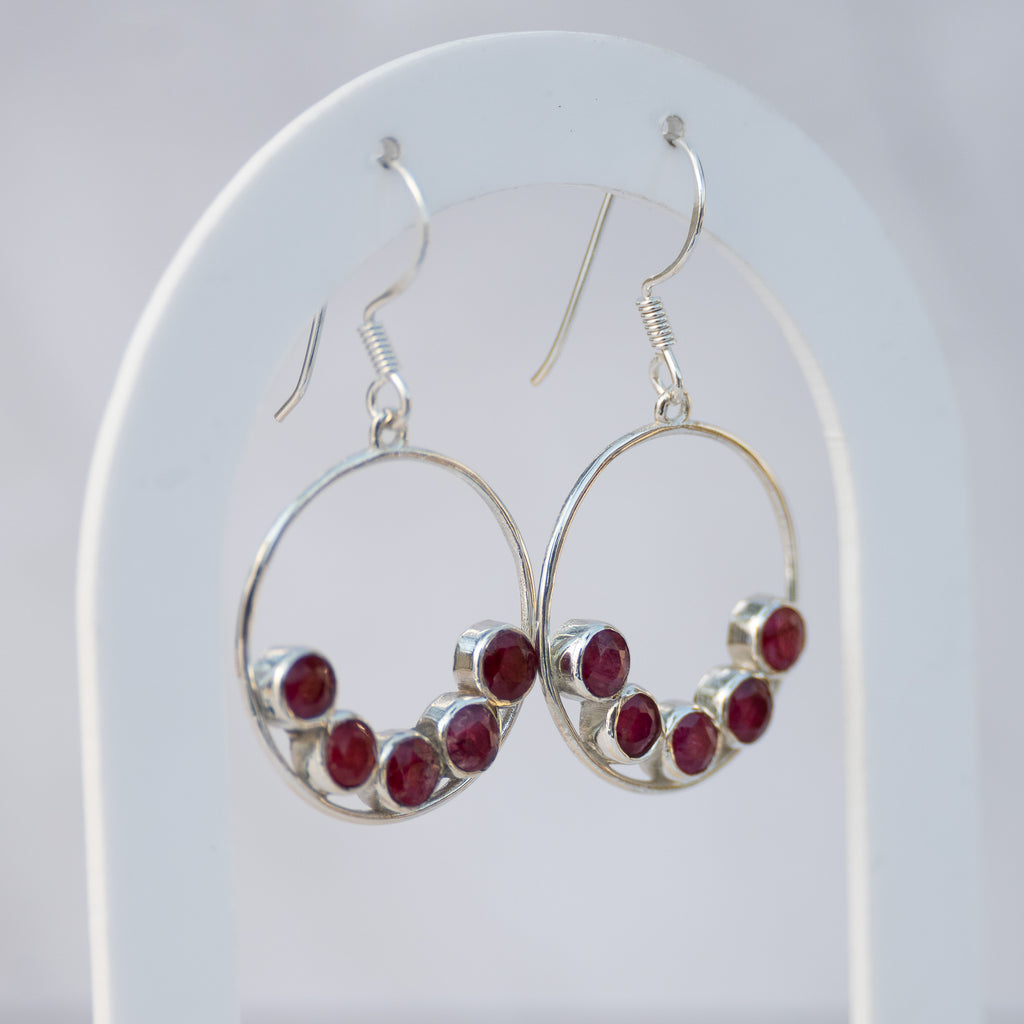 Sterling Silver Ruby Circle Drop Earrings – 40mm