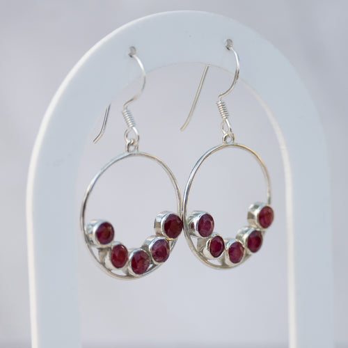 Sterling Silver Ruby Circle Drop Earrings – 40mm