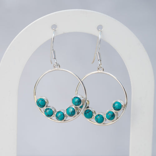 Sterling Silver Turquoise Circle Drop Earrings – 40mm