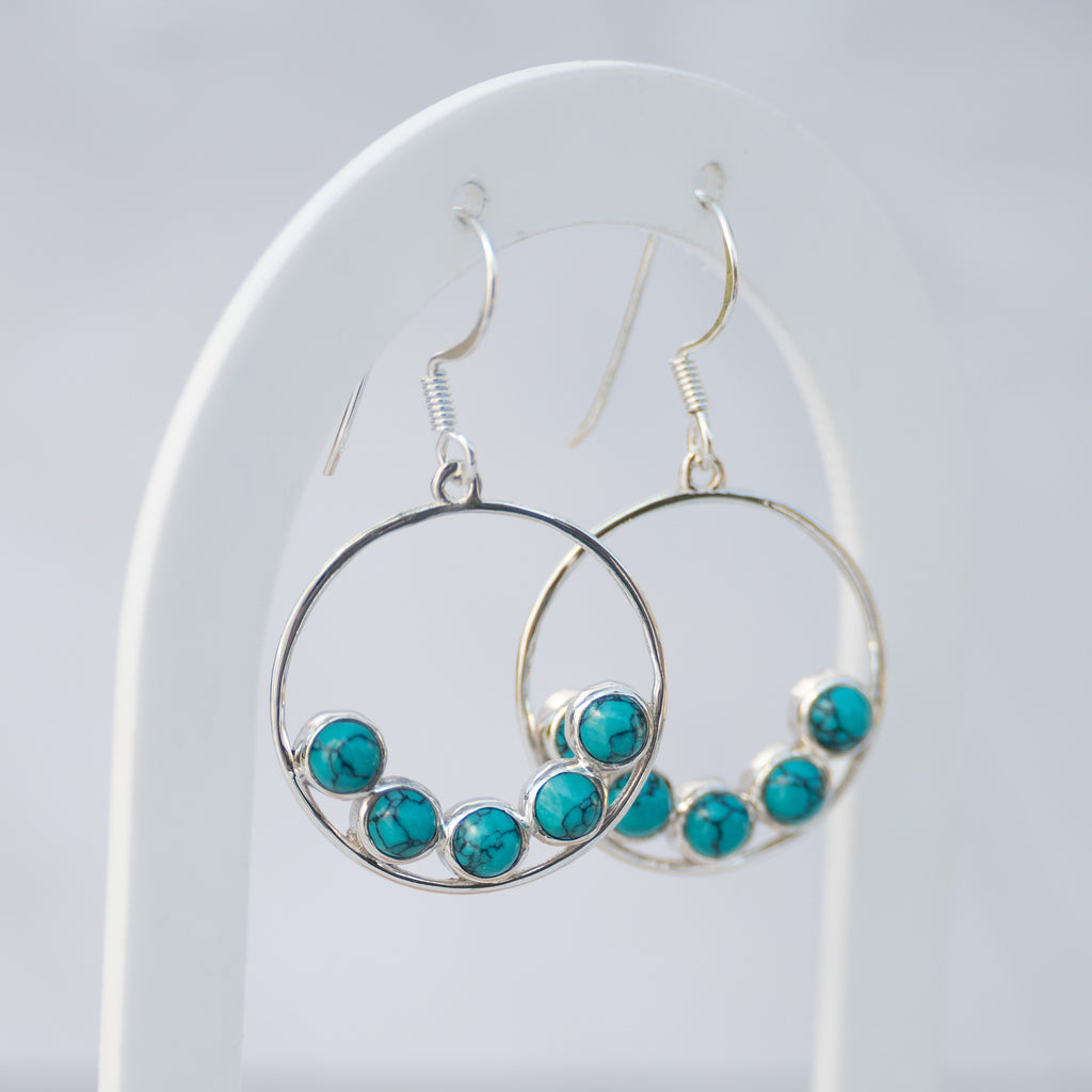 Sterling Silver Turquoise Circle Drop Earrings – 40mm