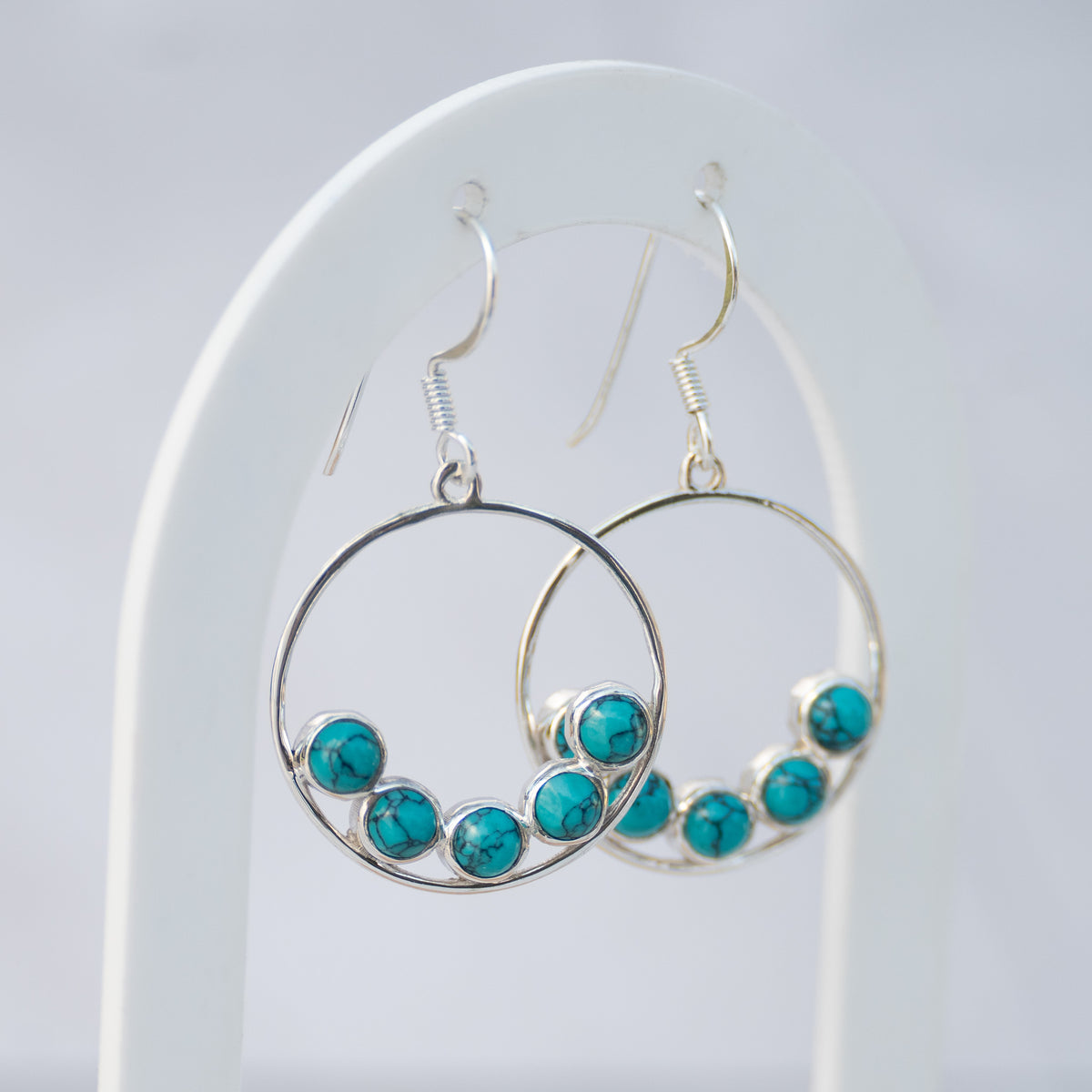 Sterling Silver Turquoise Circle Drop Earrings – 40mm