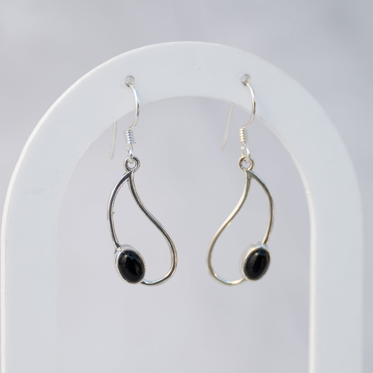Sterling Silver Black Onyx Pear-Shaped Drop Earrings – 25mm
