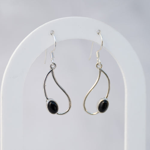 Sterling Silver Black Onyx Pear-Shaped Drop Earrings – 25mm