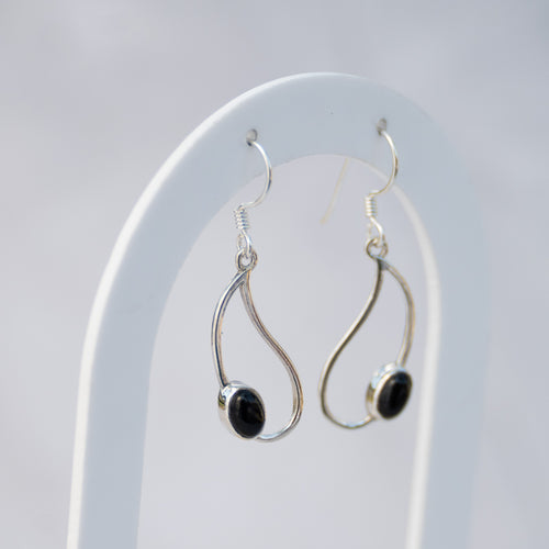 Sterling Silver Black Onyx Pear-Shaped Drop Earrings – 25mm