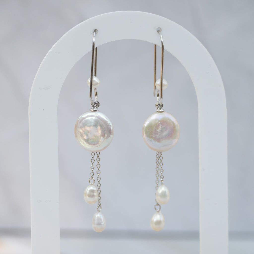 Sterling Silver Freshwater & Coin Pearl Drop Earrings – 70mm