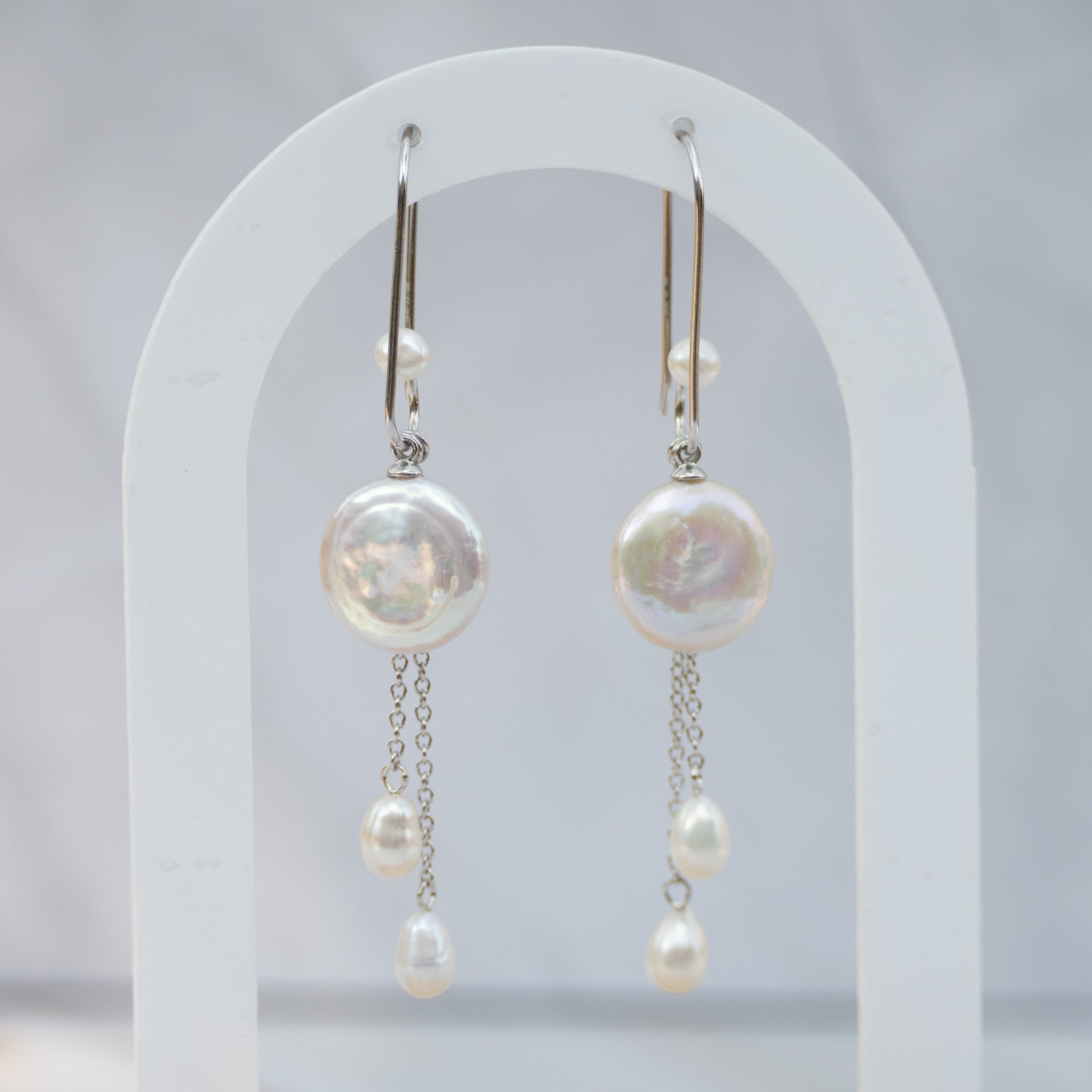Sterling Silver Freshwater & Coin Pearl Drop Earrings – 70mm
