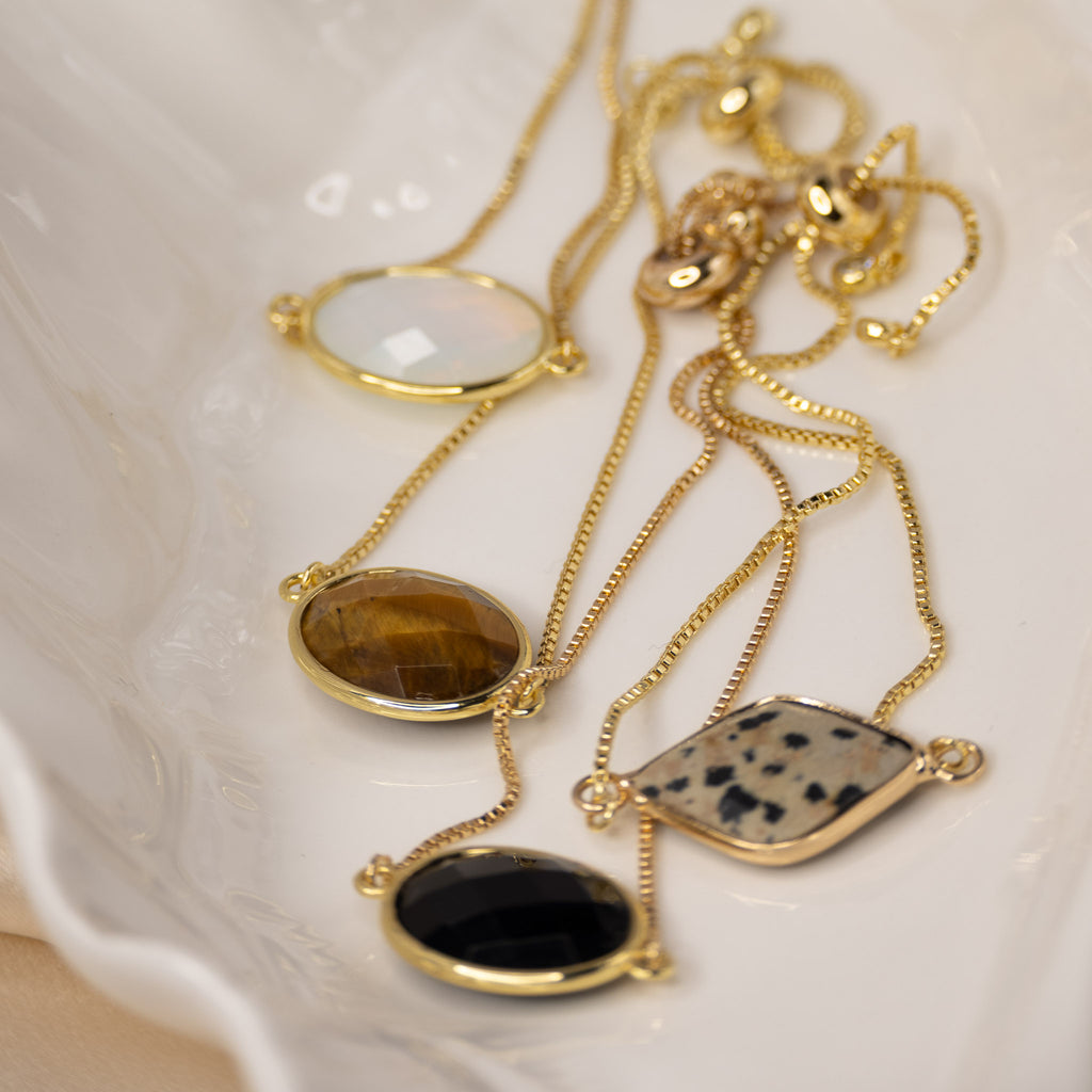 Adjustable Gold Bracelet with Dalmatian Jasper Semi Precious stone