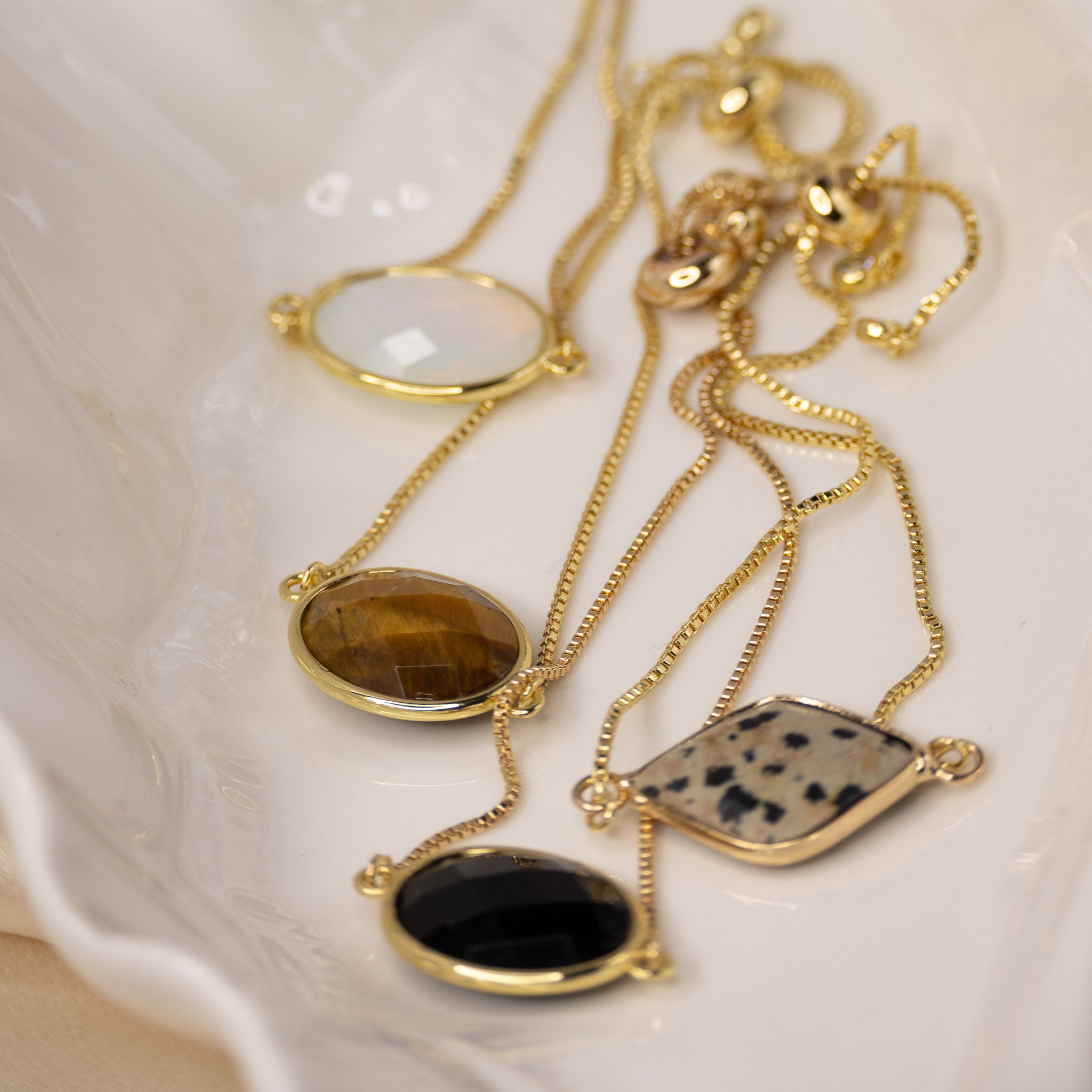 Adjustable Gold Bracelet with Dalmatian Jasper Semi Precious stone