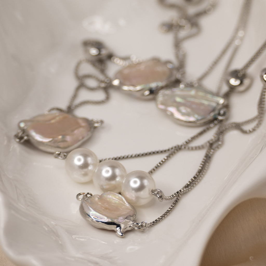 Silver Adjustable bracelet with Round freshwater pearl