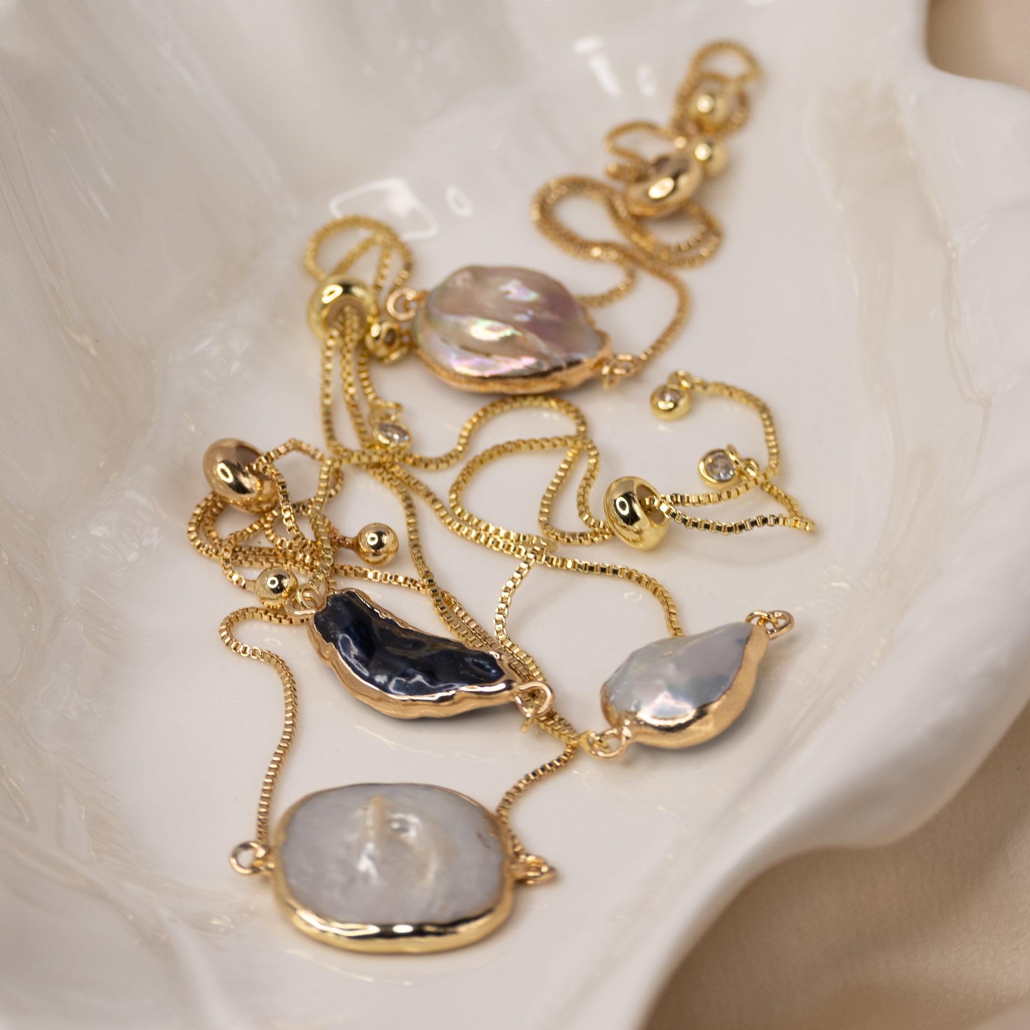 Gold Adjustable Freshwater pearl bracelet