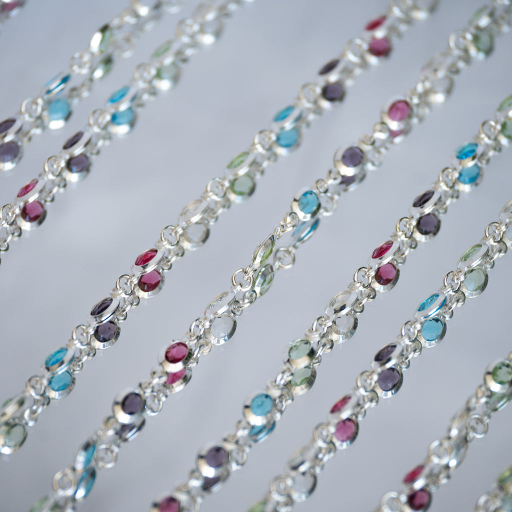 Sterling silver necklace with oval colourful dots