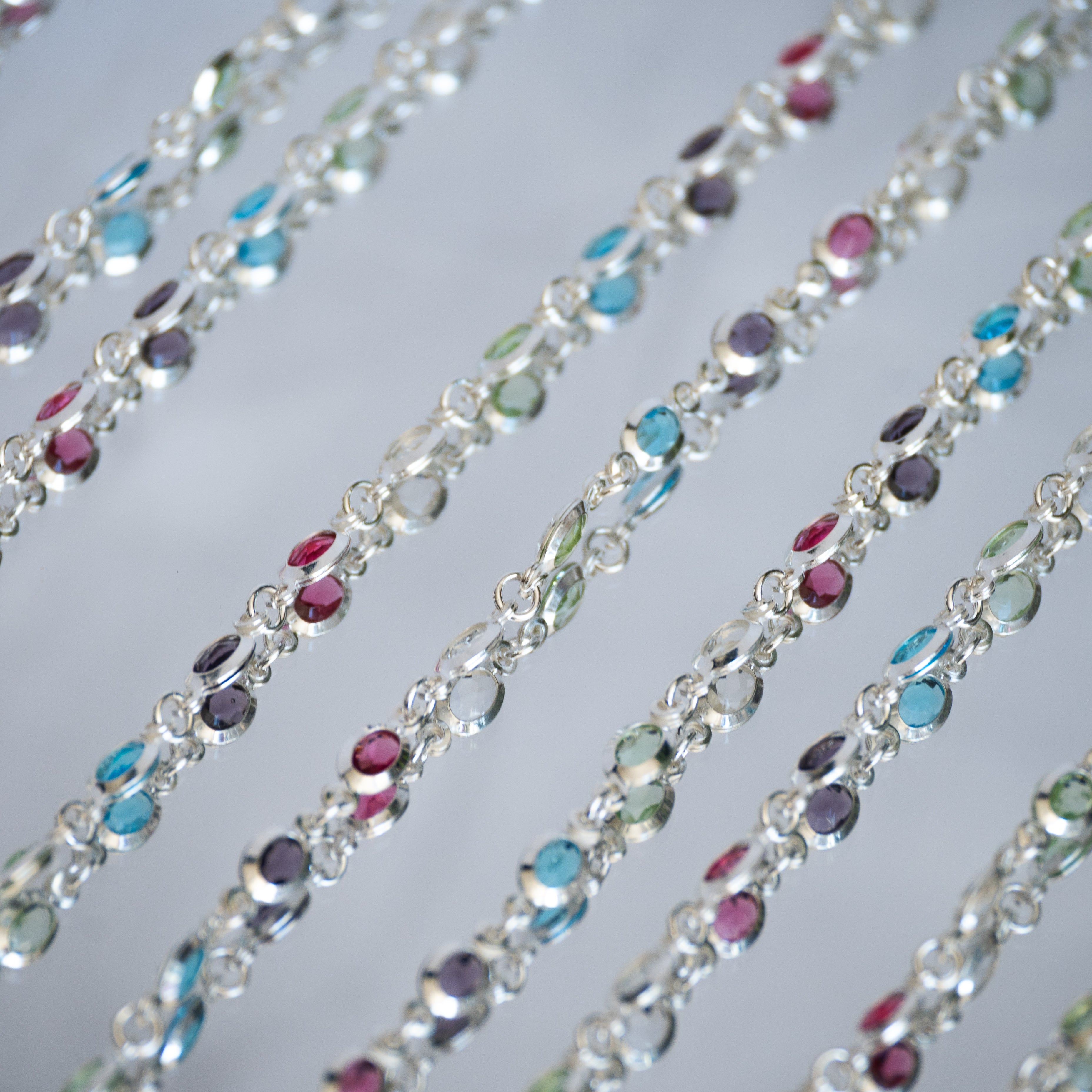 Sterling silver necklace with oval colourful dots