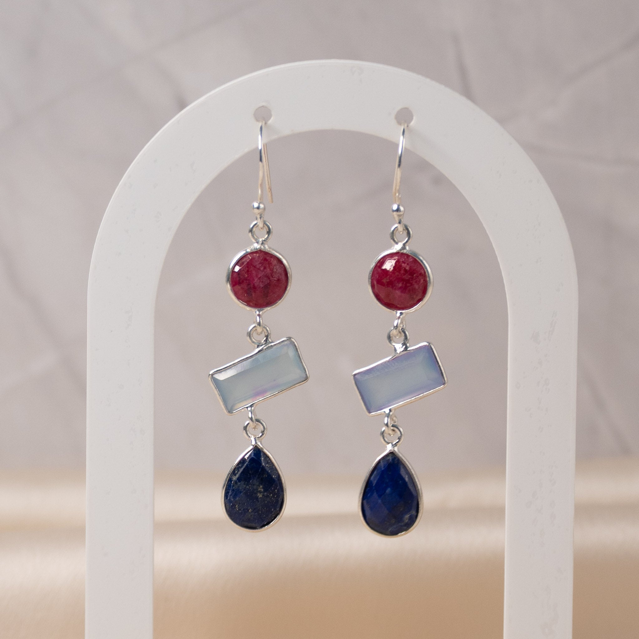 Semi Precious Stone 3 Layer Drop Earrings - Terciany 
