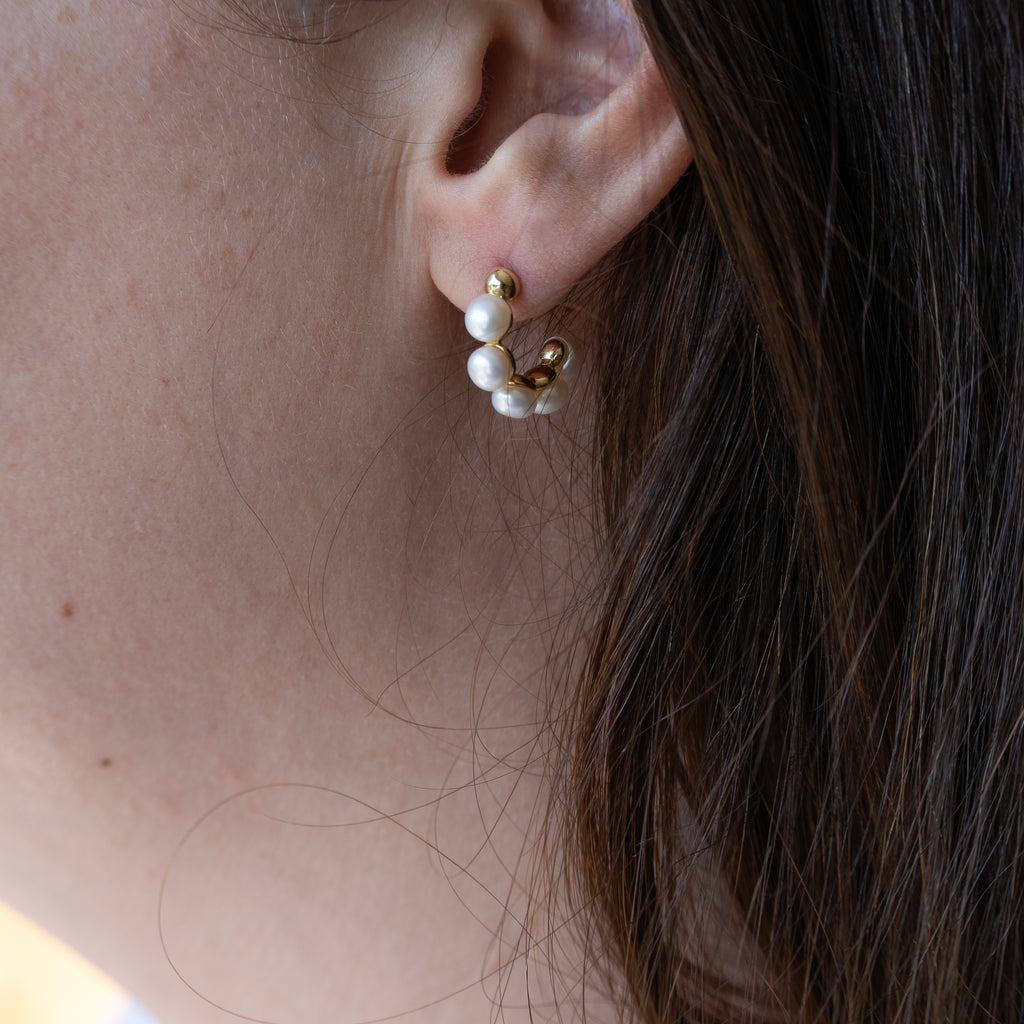 Gold pearl hoop earrings
