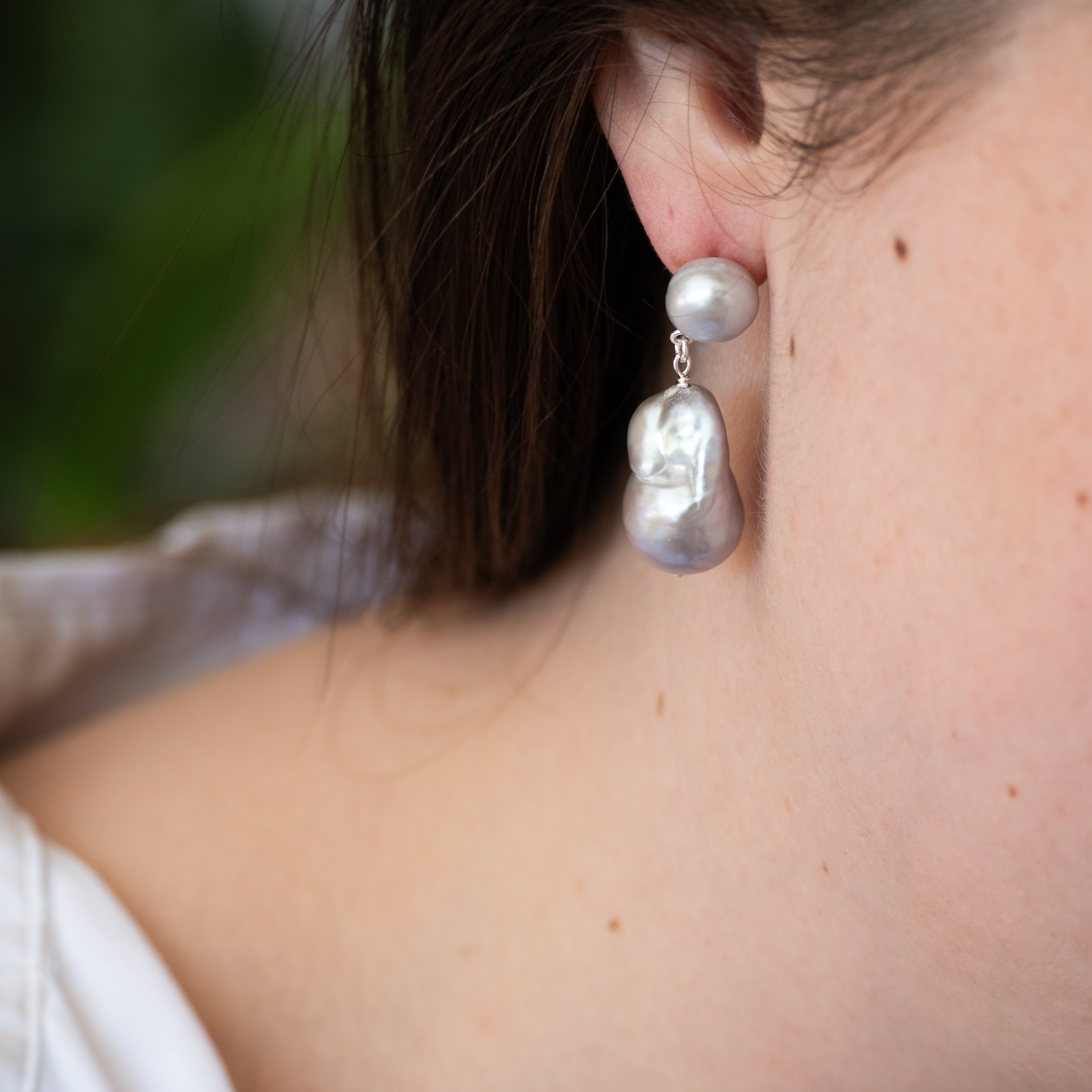 Grey Pearl Statement Earrings