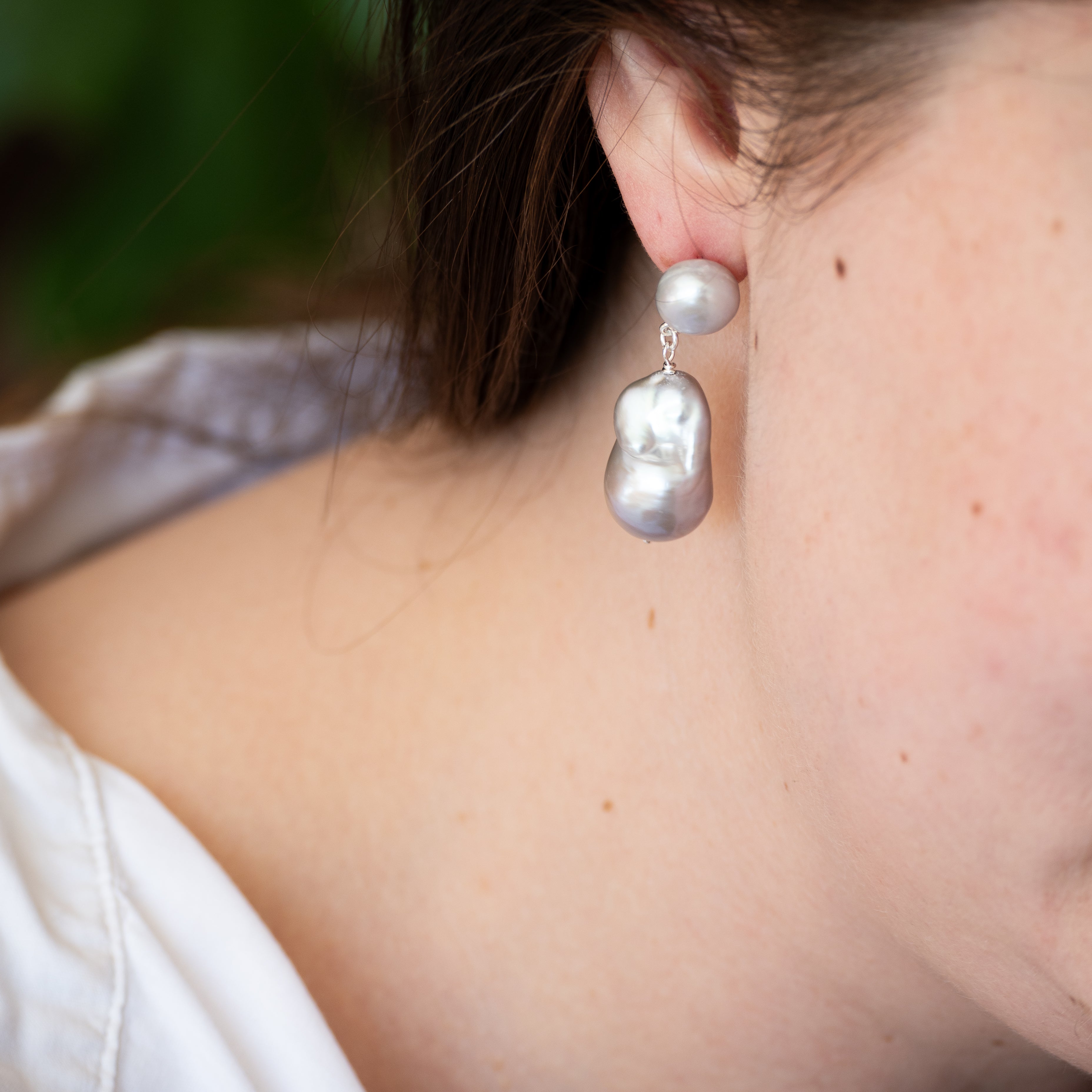 Grey Pearl Statement Earrings