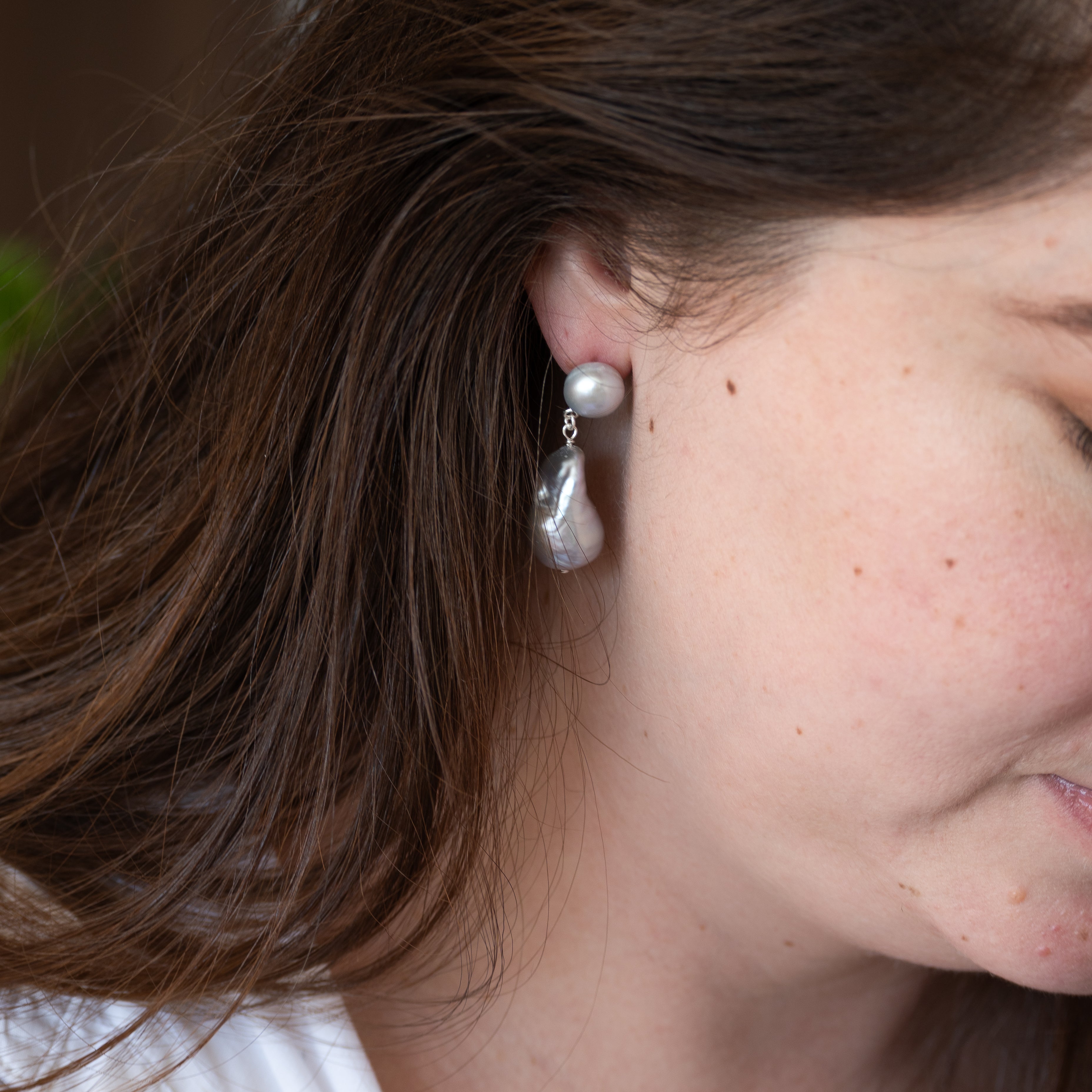Grey Pearl Statement Earrings