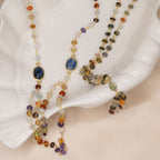 Gold necklace with Tourmaline Semi Precious stone nuggets in chain - Terciany 