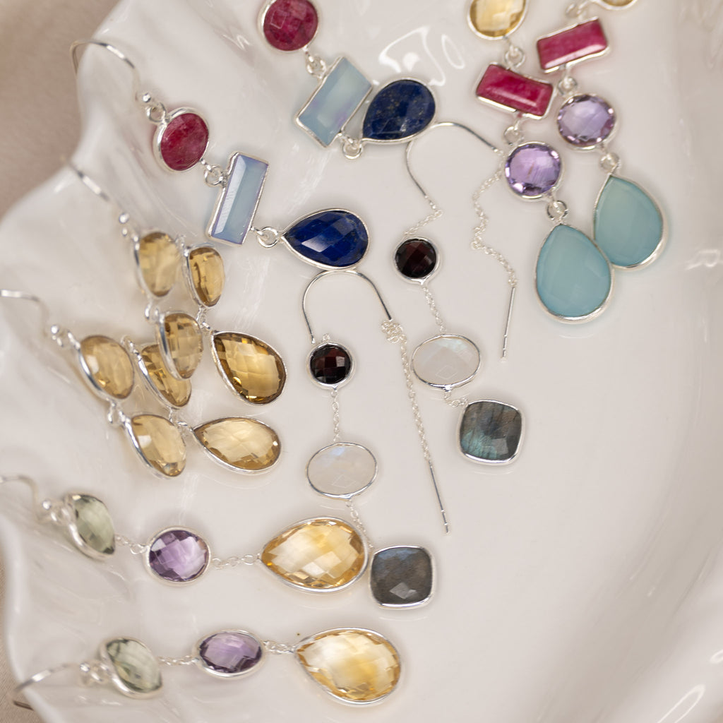 Semi Precious Stone 3 Layer Drop Earrings - Terciany 