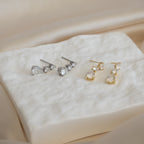 Gold three drop Moissanite stone earrings - Terciany 