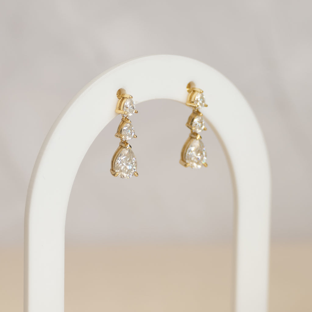 Gold three drop Moissanite stone earrings