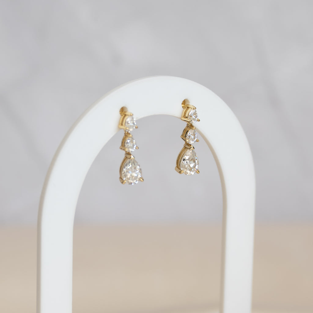 Gold three drop Moissanite stone earrings