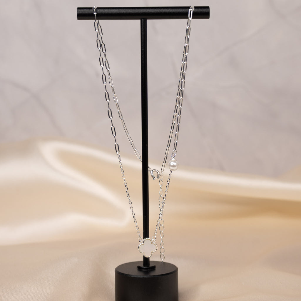 White Van Cleef mother of pearl and freshwater pearl drop necklace