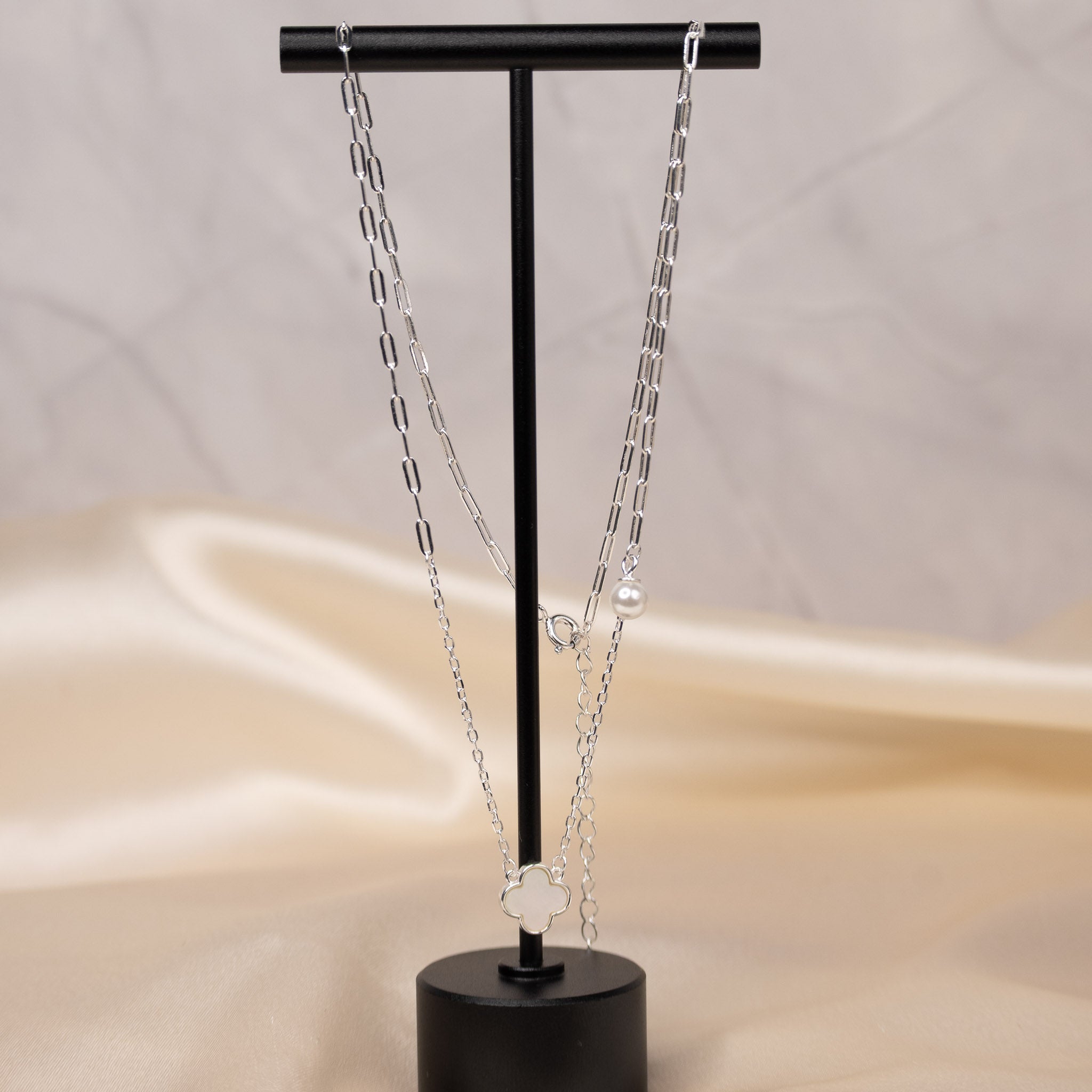 White Van Cleef mother of pearl and freshwater pearl drop necklace