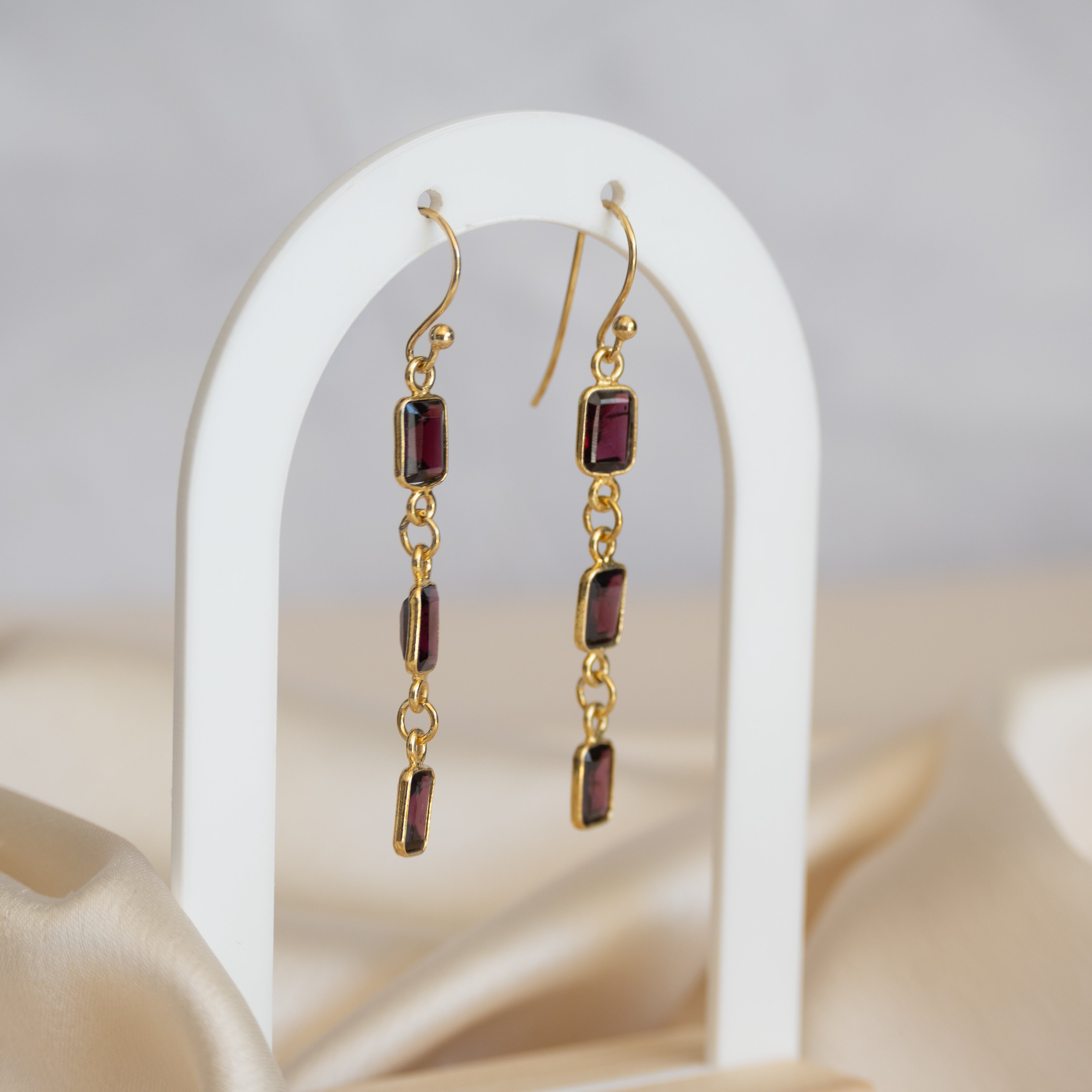 Rhodonite 6 mm three drop Gold earrings