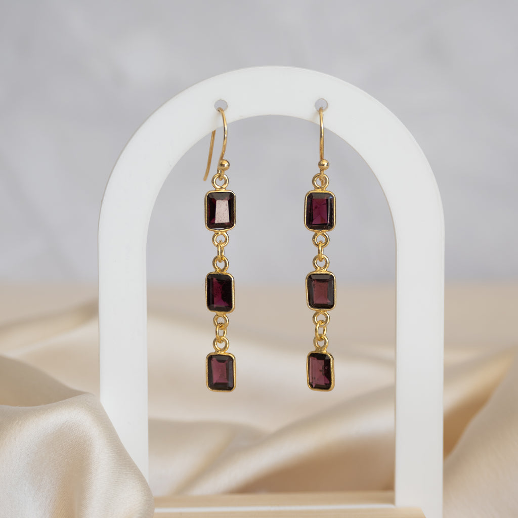 Rhodonite 6 mm three drop Gold earrings