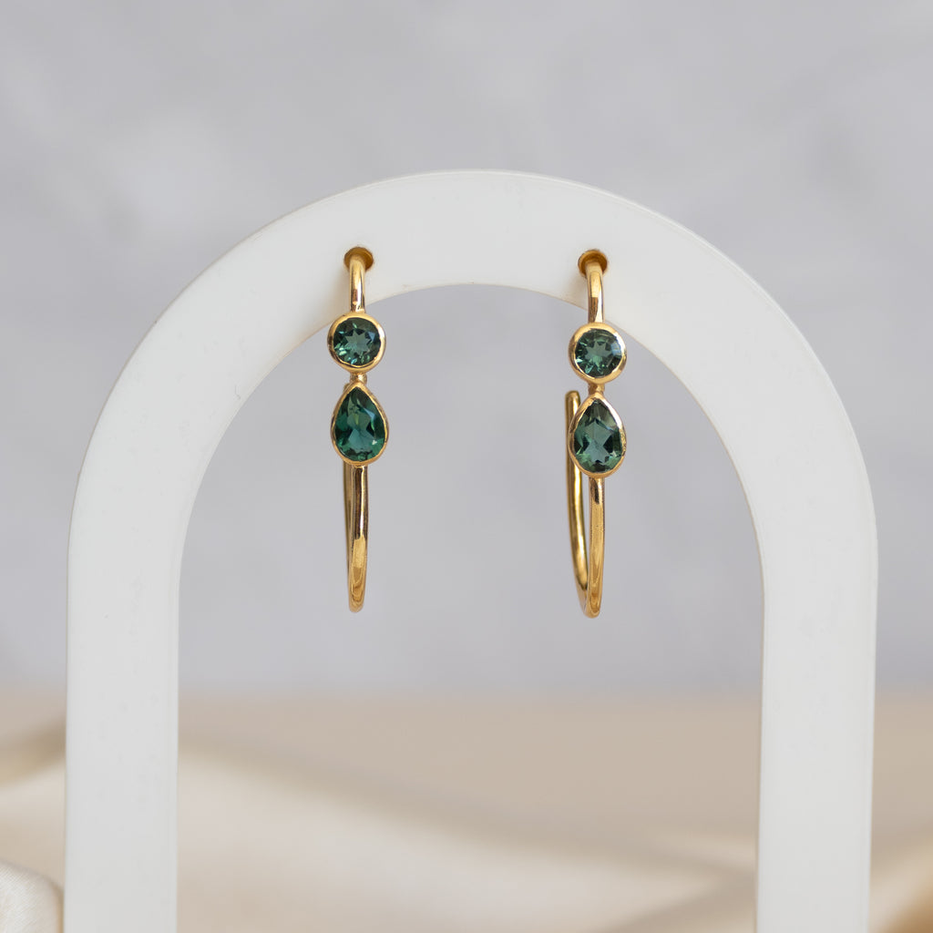 Green Tourmaline Gold paperclip earrings