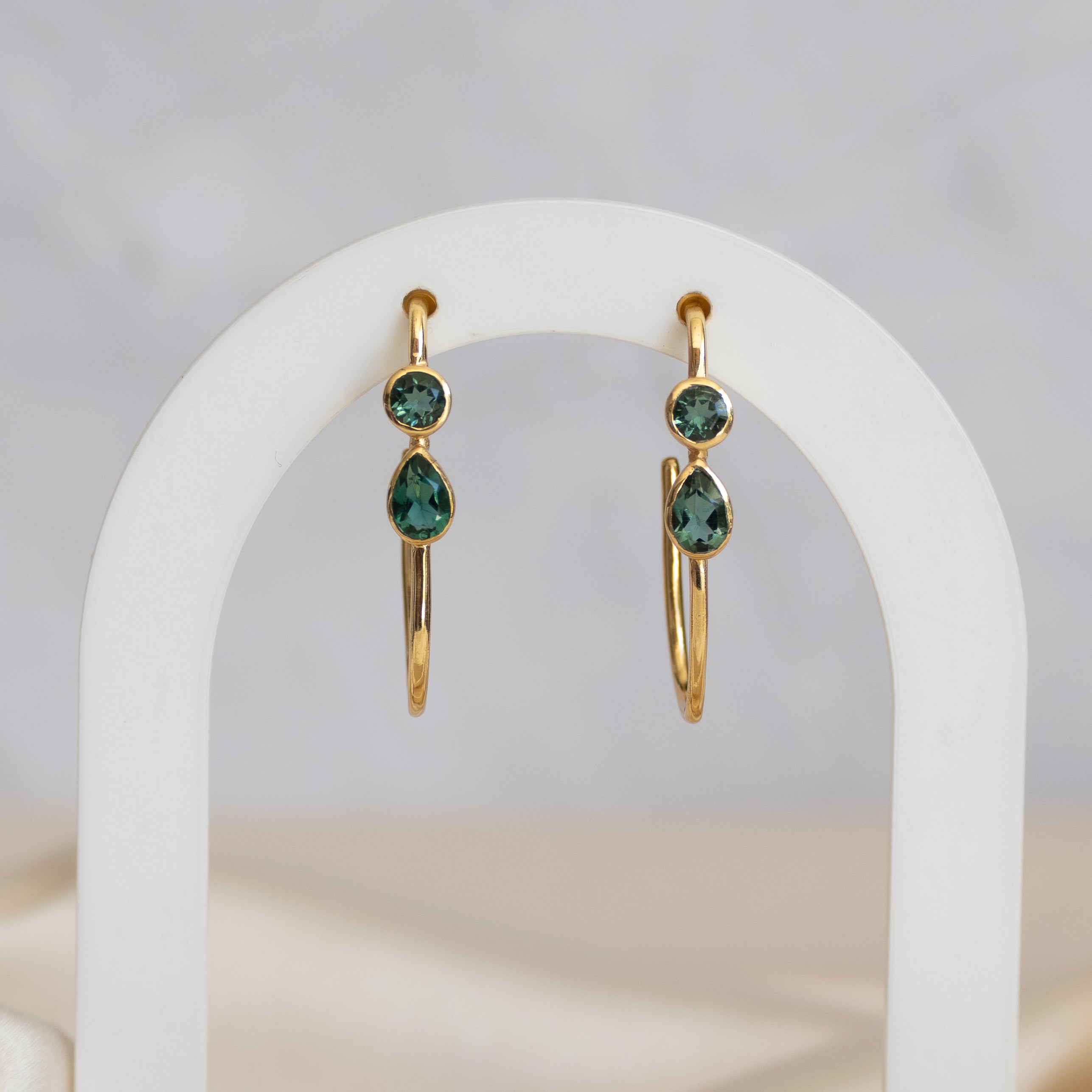 Green Tourmaline Gold paperclip earrings